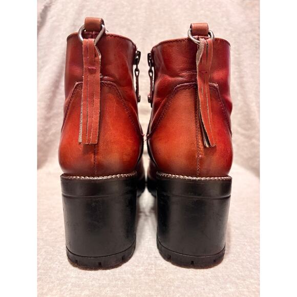 Carlo Rossetti Size 7.5 Burgundy Leather Chunky Heel Platform Booties Side Zip - Picture 8 of 14